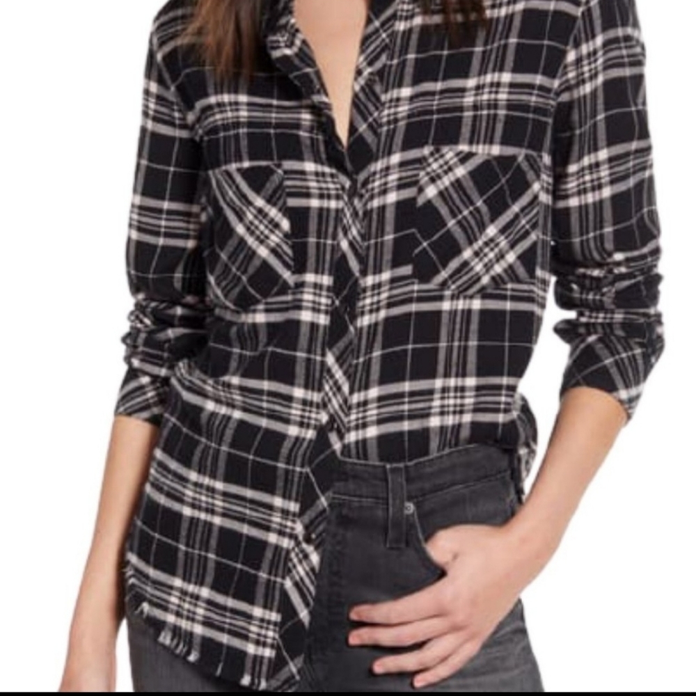 Rails Plaid Flannel Button Down Black Shirt - image 1